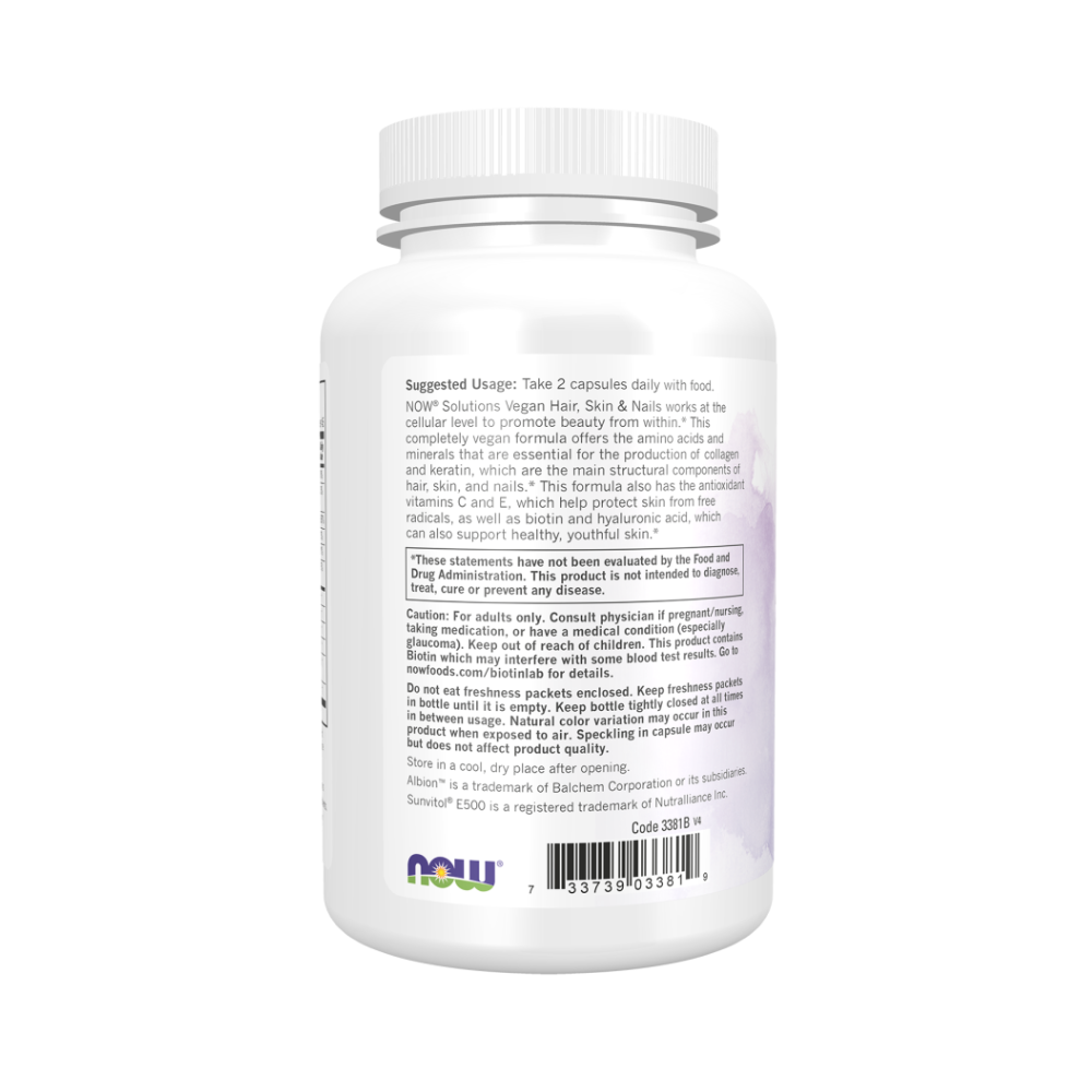 NOW Hair, Skin & Nails Vegan, Волосы, Кожа и Ногти, Витамины Комплекс - 90 капсул