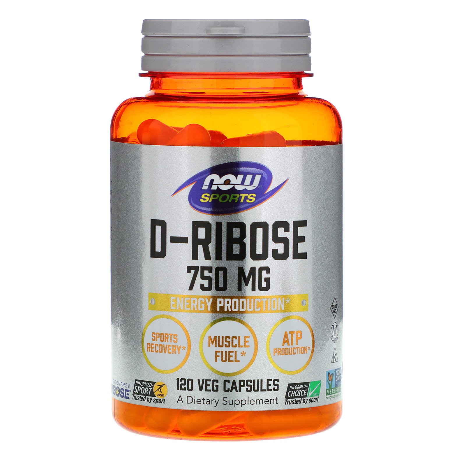 NOW D-Ribose, D-Рибоза 750 мг - 120 вегетарианских капсул