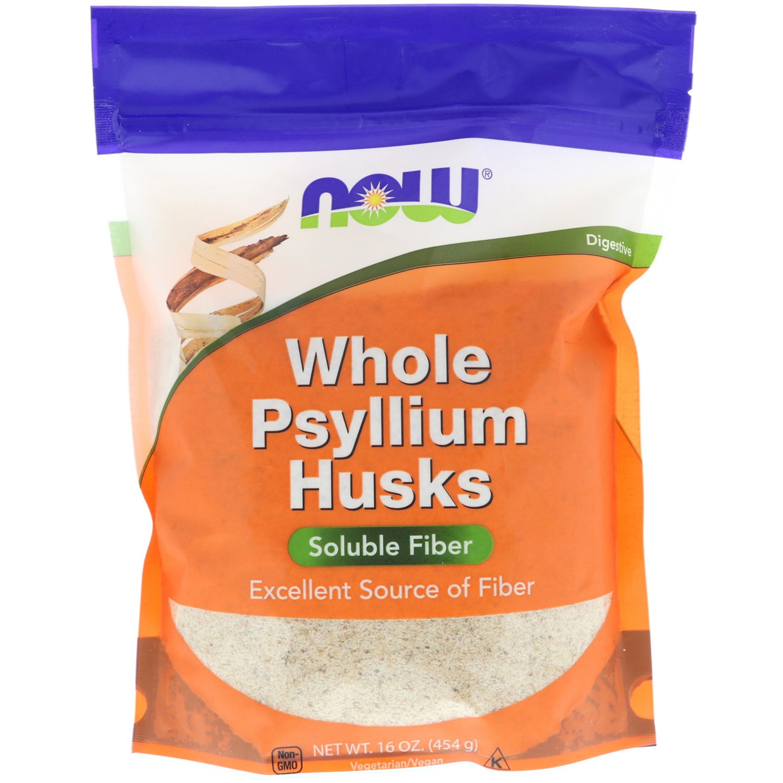 NOW Psyllium Husks Whole, Шелуха Семян Подорожника - 454 г